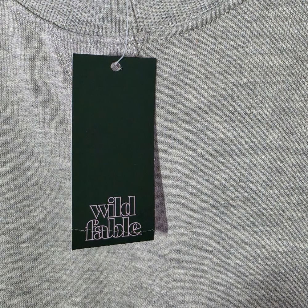 Wild Fable Heathered Grey Cropped Short Sleeve Sweatshirt XXL Raw Hem Crewneck - Picture 5 of 7